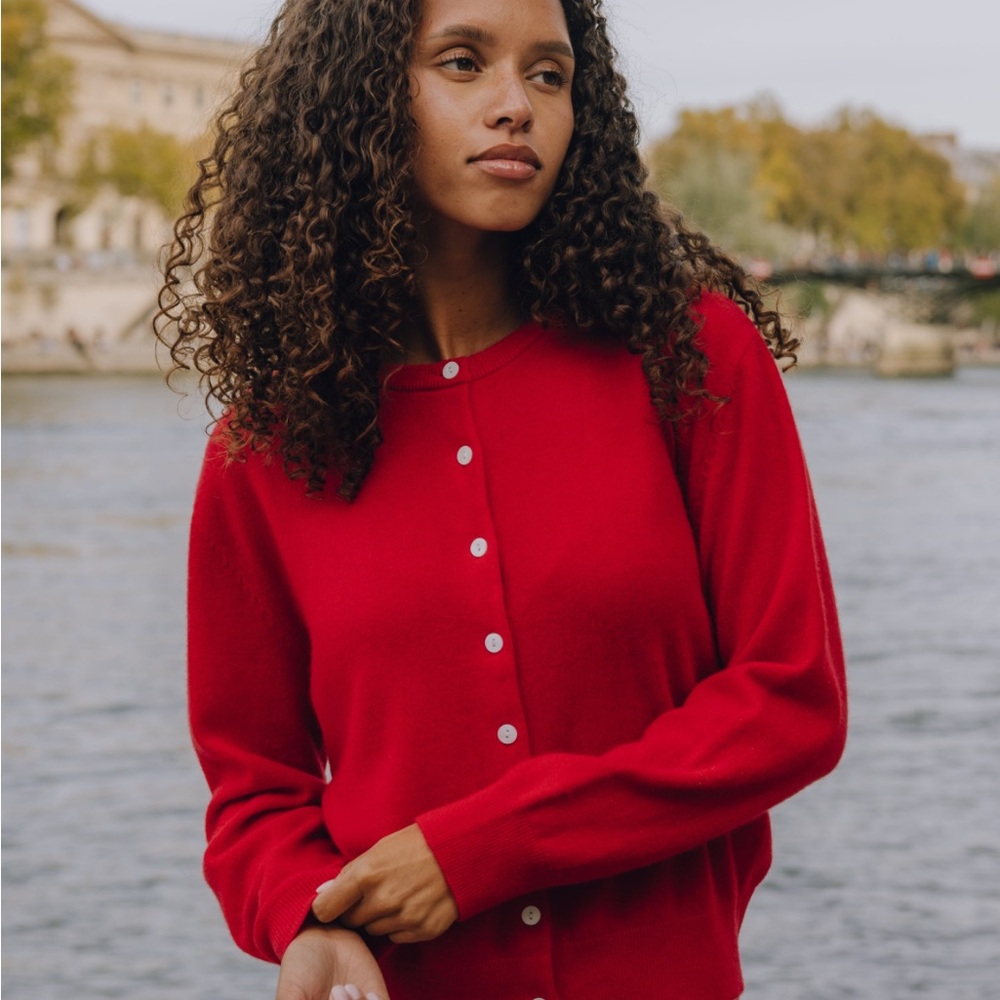 NWT Daily Drills Red Cashmere Button Up Sweater XS/S